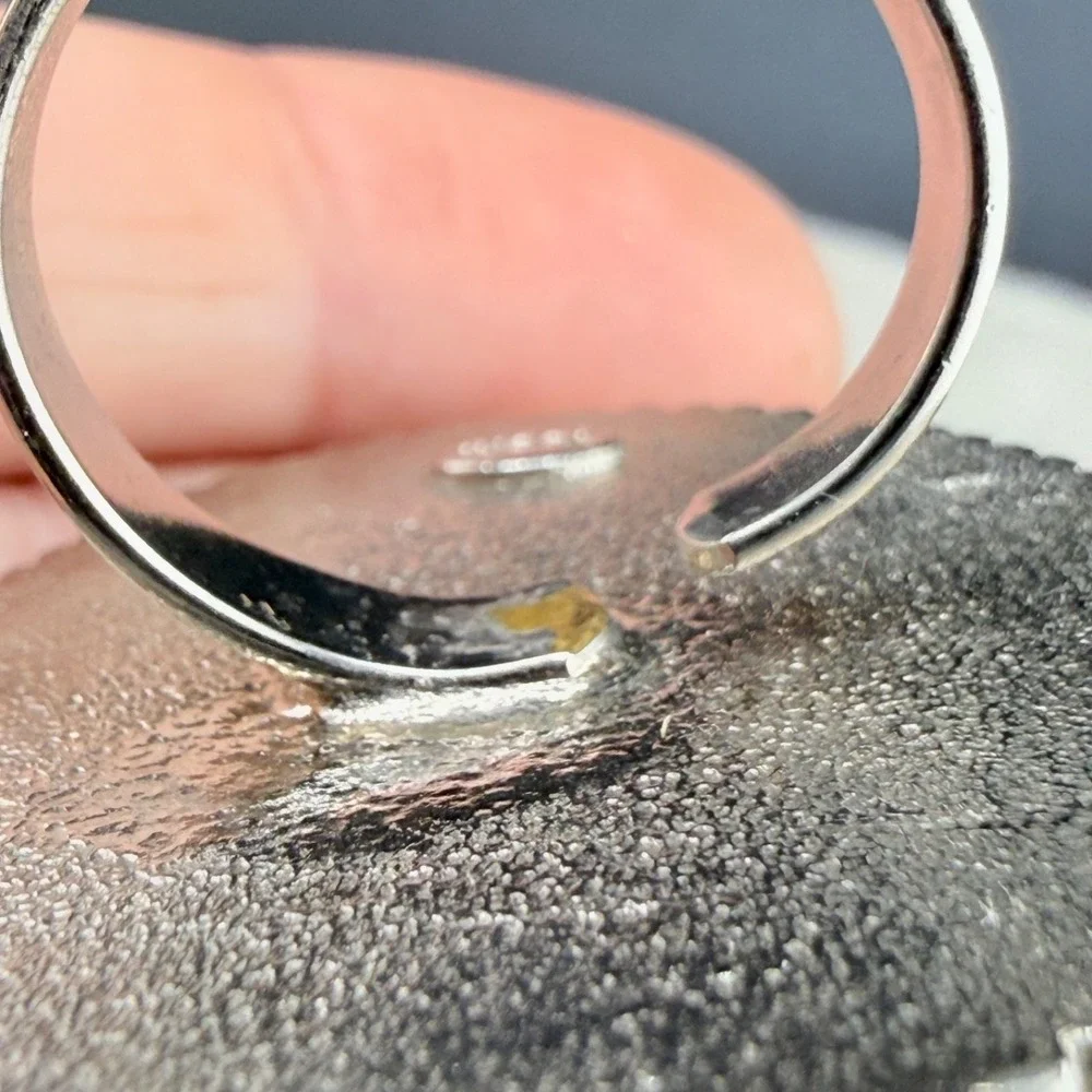 Vintage Yochi Ring Silver Tone Adjustable Glass Starburst Cocktail 10
